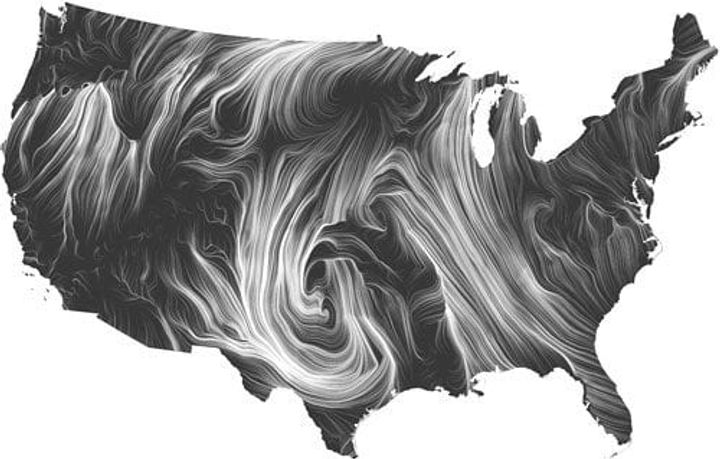 Map representing wind across the United States