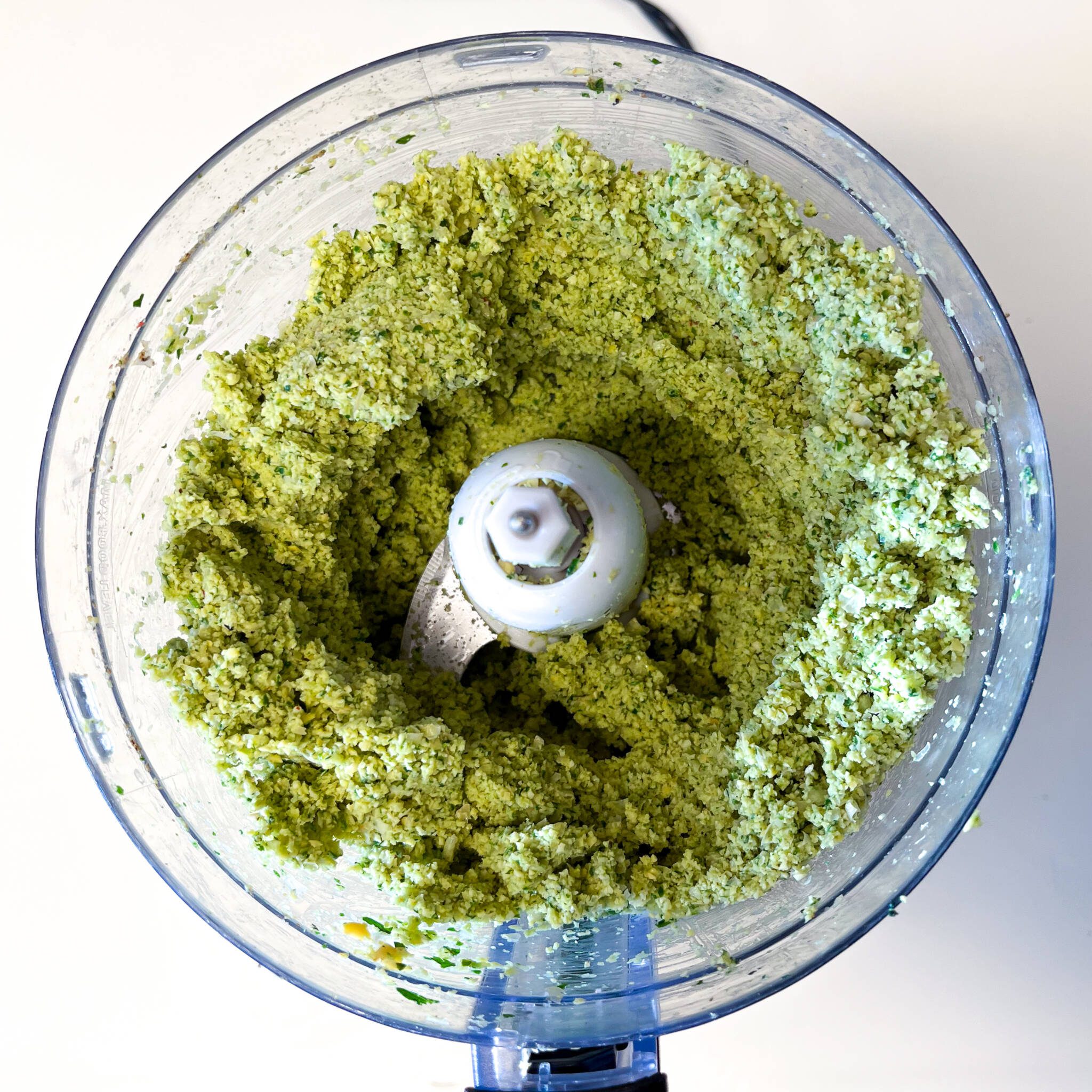 falafel ingredients blended in a food processor