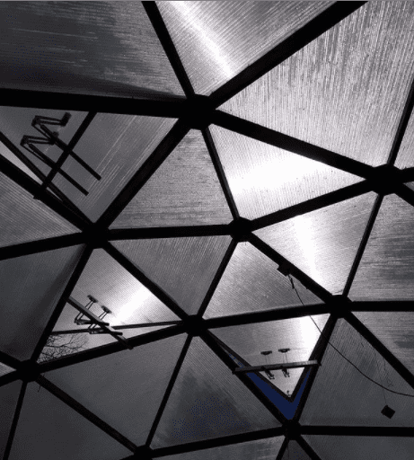 Automatic vent open in the roof of a Growing Dome at Eliada Homes in Asheville, North Carolina