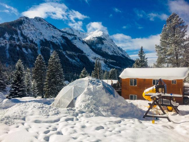 Growing Dome surrounded by deep snow in Montana's Beartooth Mountains