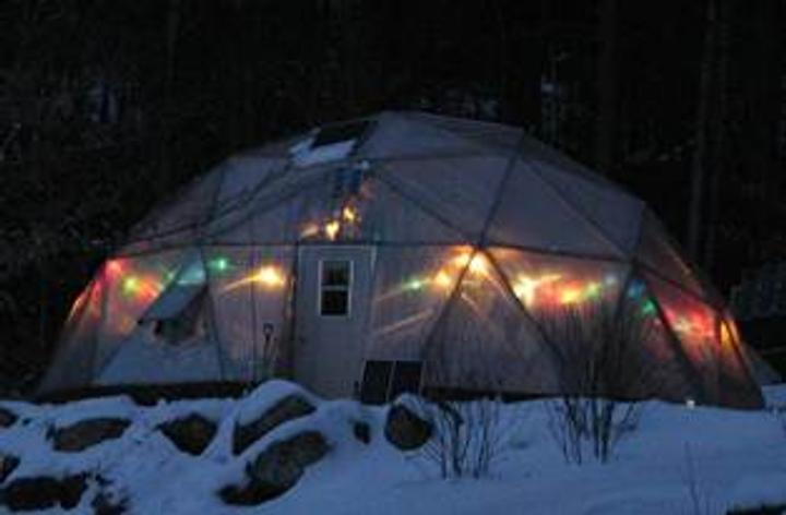 Christmas lights on Growing Dome
