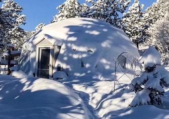 Growing dome covered in fresh winter snow