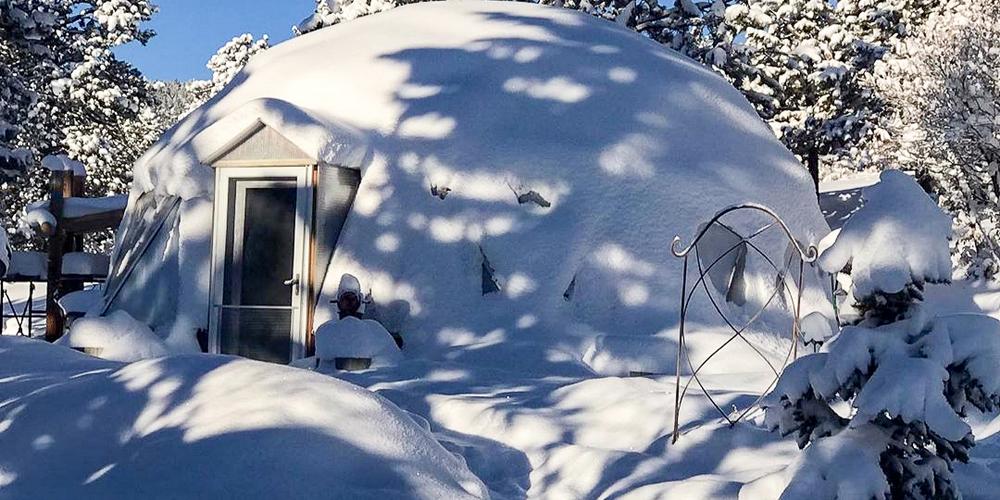 Growing dome covered in fresh winter snow