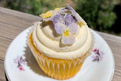 cupcake with sugared violets