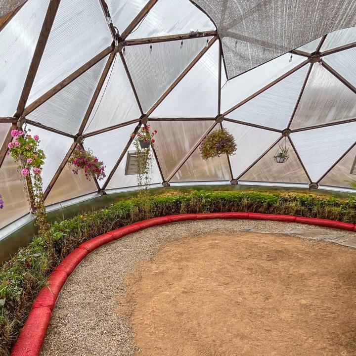 Straw bale gardening method used in a 33' Growing Dome