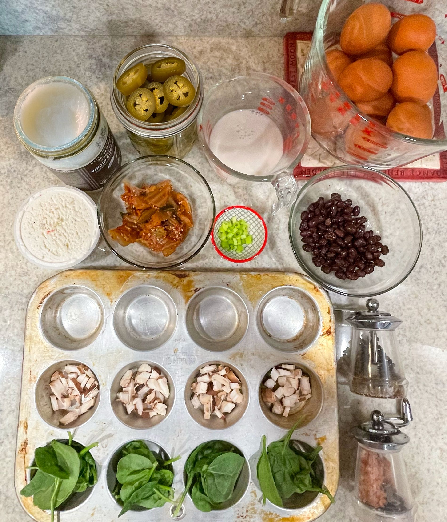 ingredients for the egg bites including eggs almond milk and add-ins