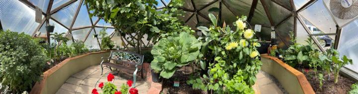 26' Growing Dome greenhouse garden with bench