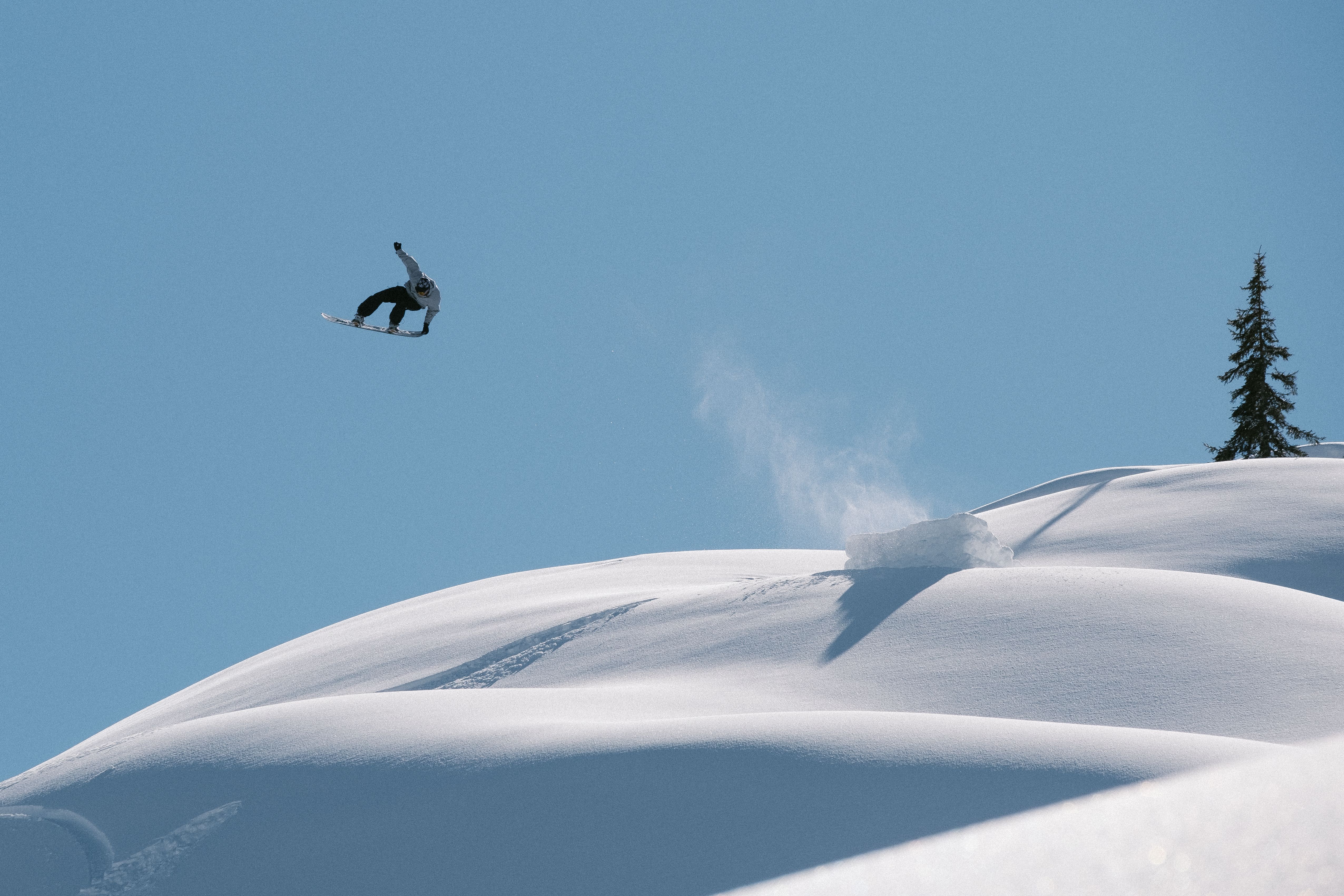 Snowboarder big jump