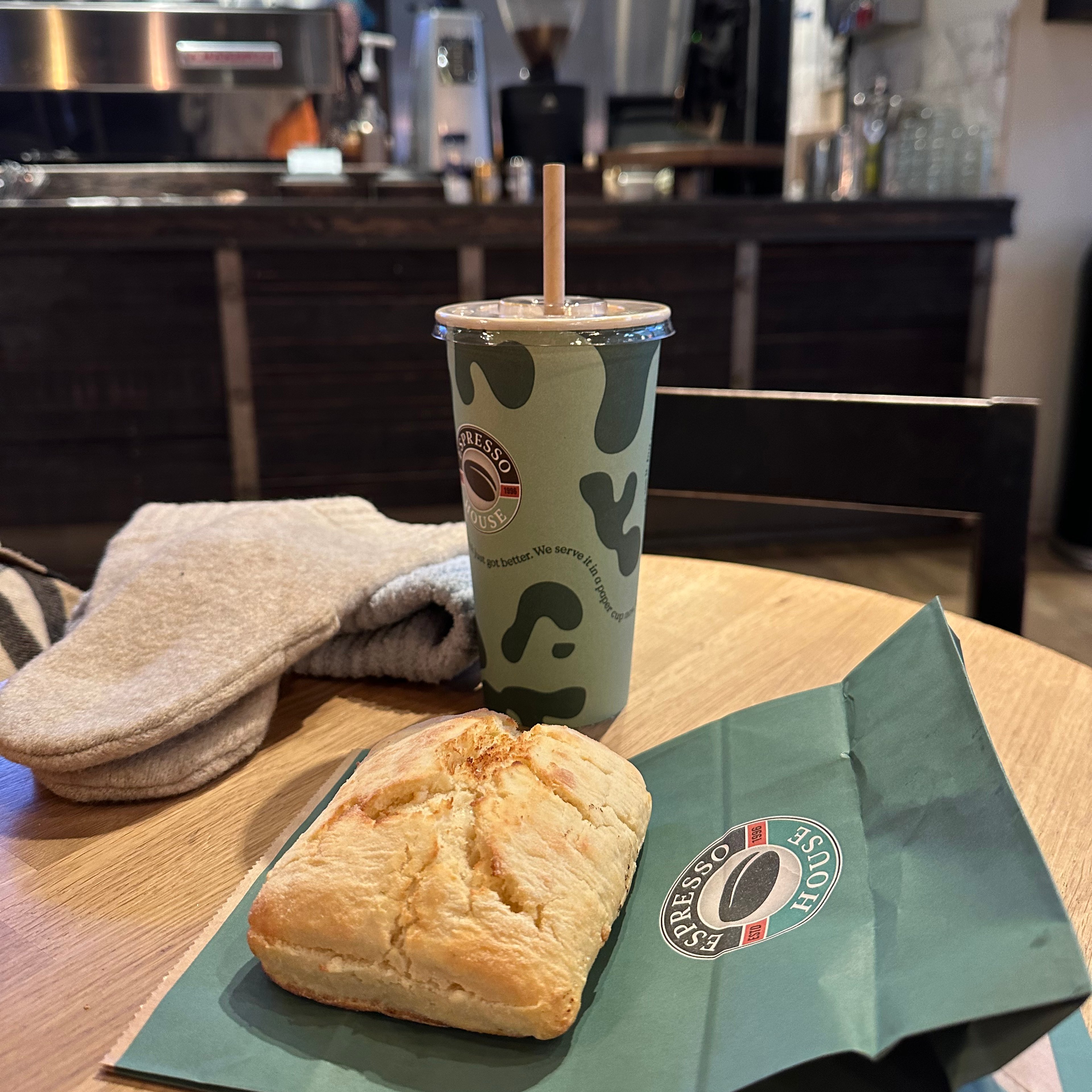 Classic scone and ice latte for your breakfast!