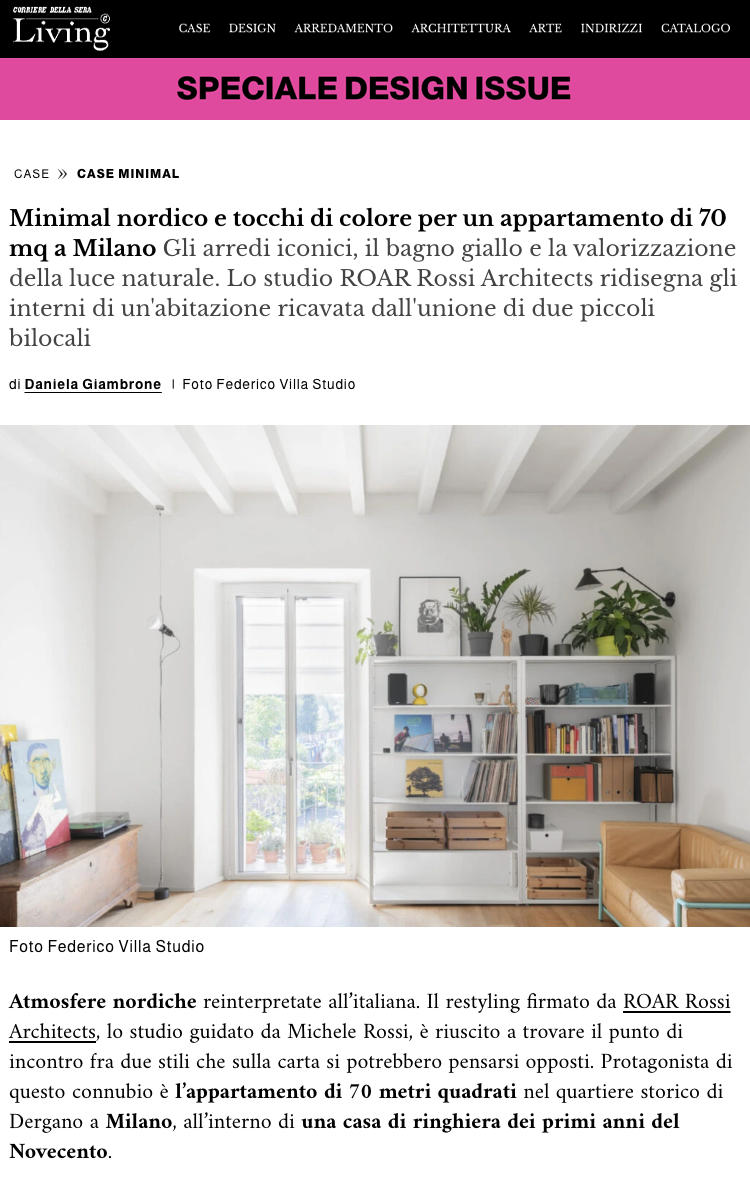 Living Corriere, Minimal nordico, Milano, Ristrutturazione, Roar, Rossi Architects