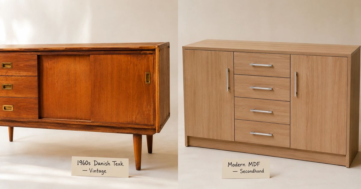 1960s Danish teak vintage sideboard versus modern MDF secondhand furniture — Melbourne comparison guide