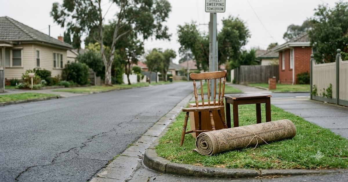 Furniture placed at the kerbside for hard rubbish collection on a quiet Australian street