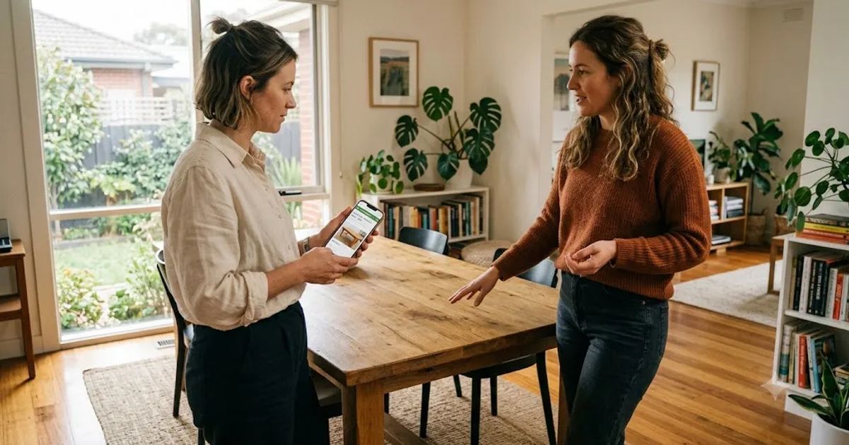 Buyer negotiating secondhand furniture price in Melbourne apartment
