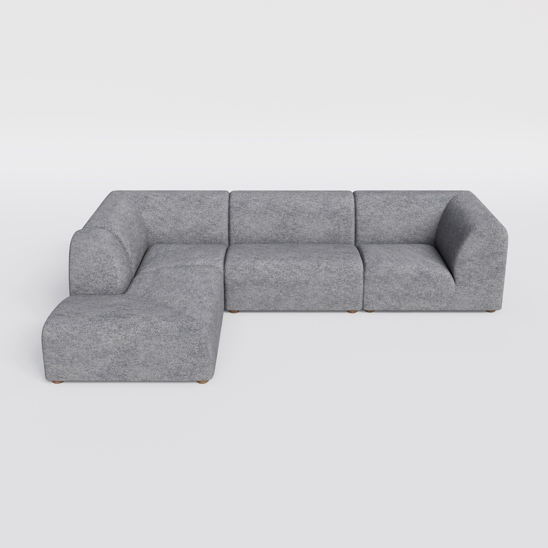 A grey modular L-shaped sofa with a left-facing chaise lounge.