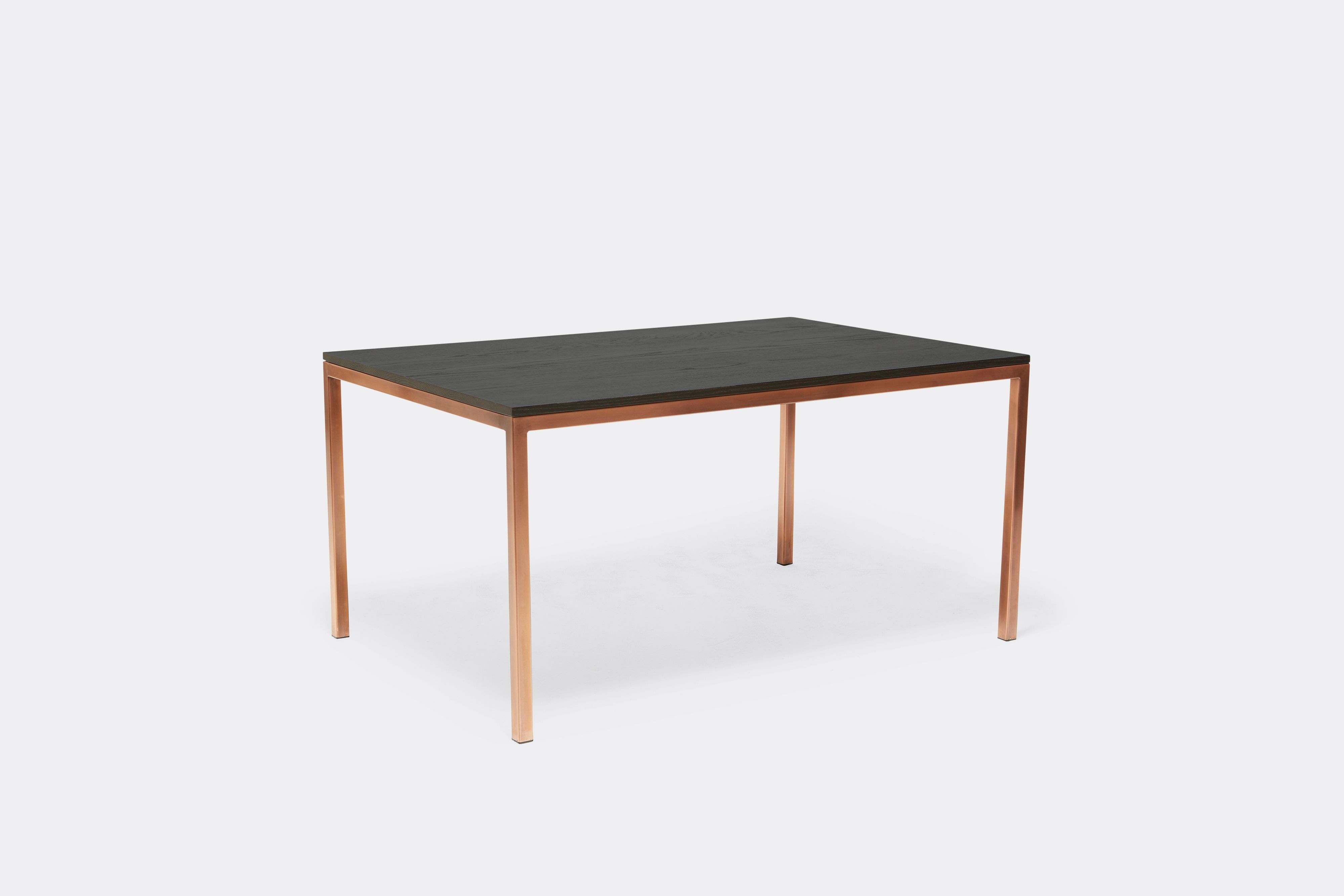 top view of oak and antique copper dining table