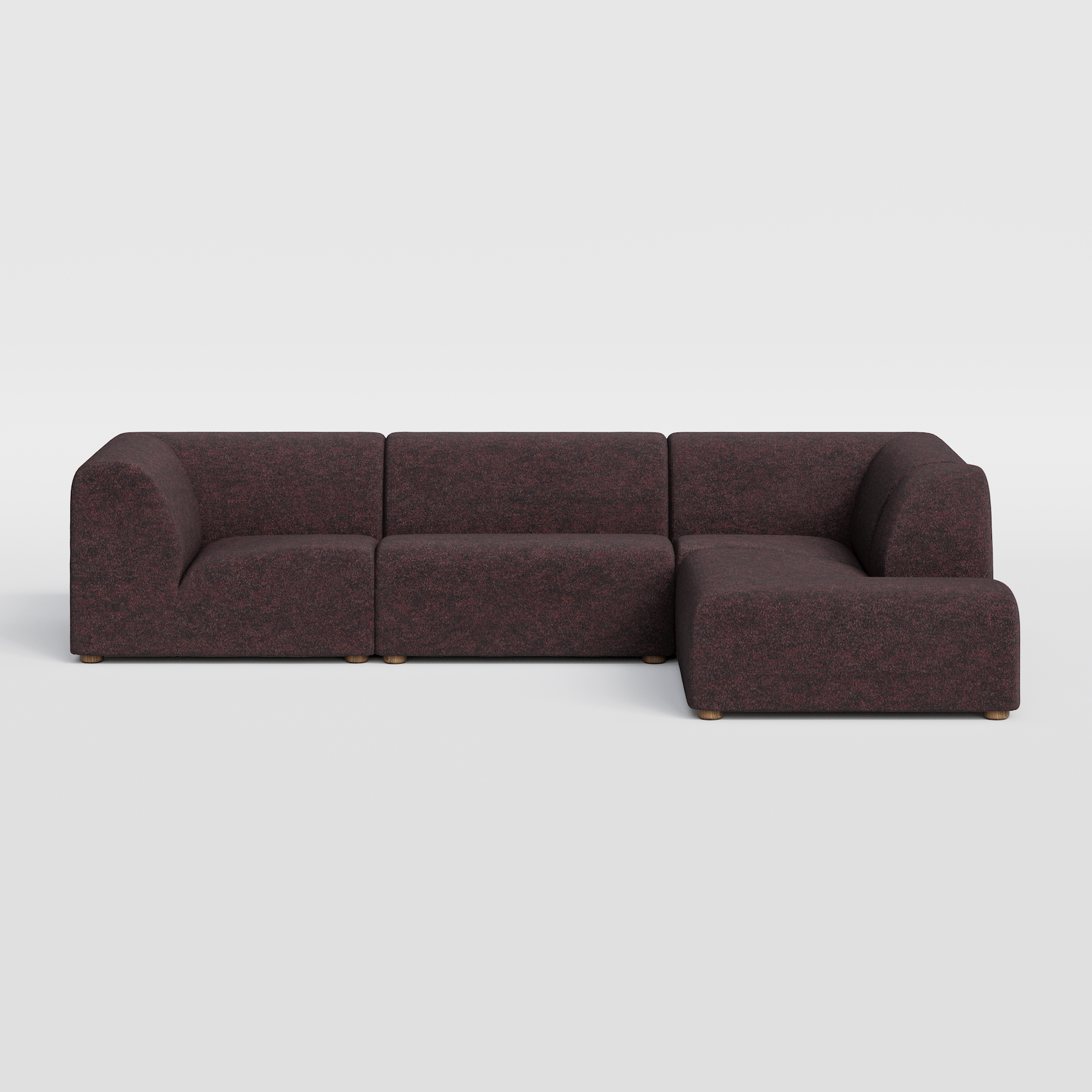 Dark reddish-brown textured L-shaped modular sofa with rounded edges.