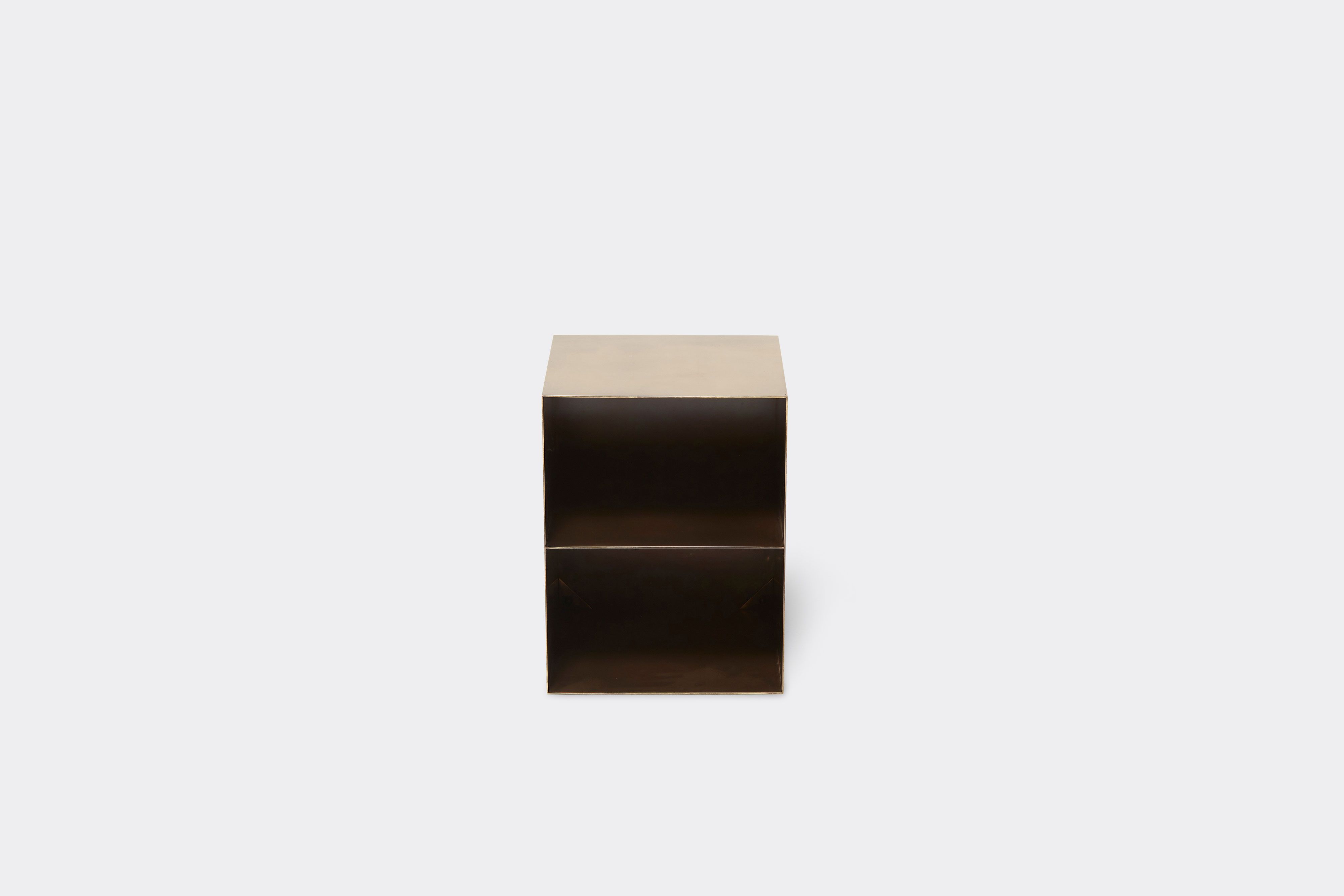 front of block table made with antique brass metal frame