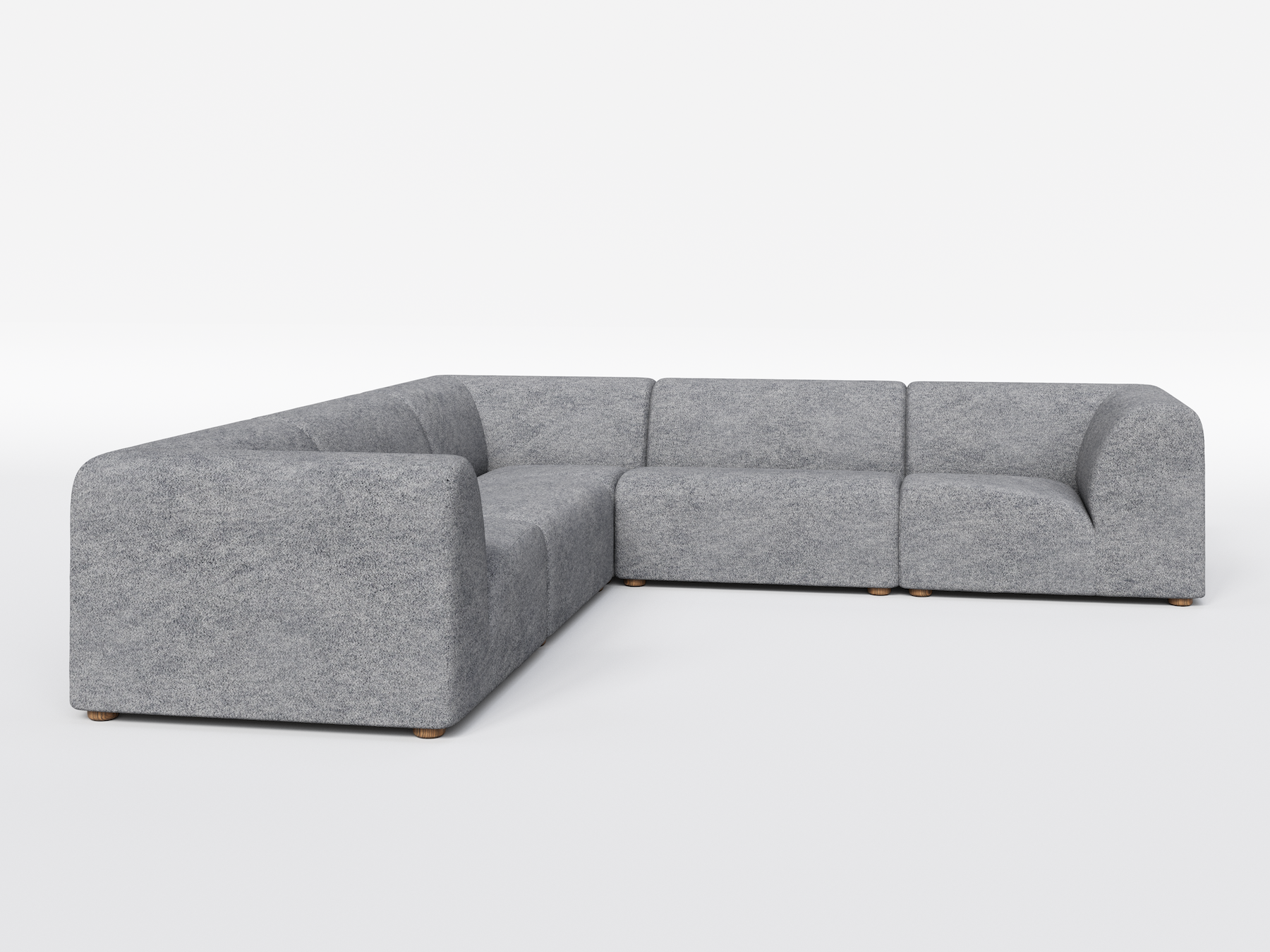 Light gray modular L-shaped sofa with rounded corners.
