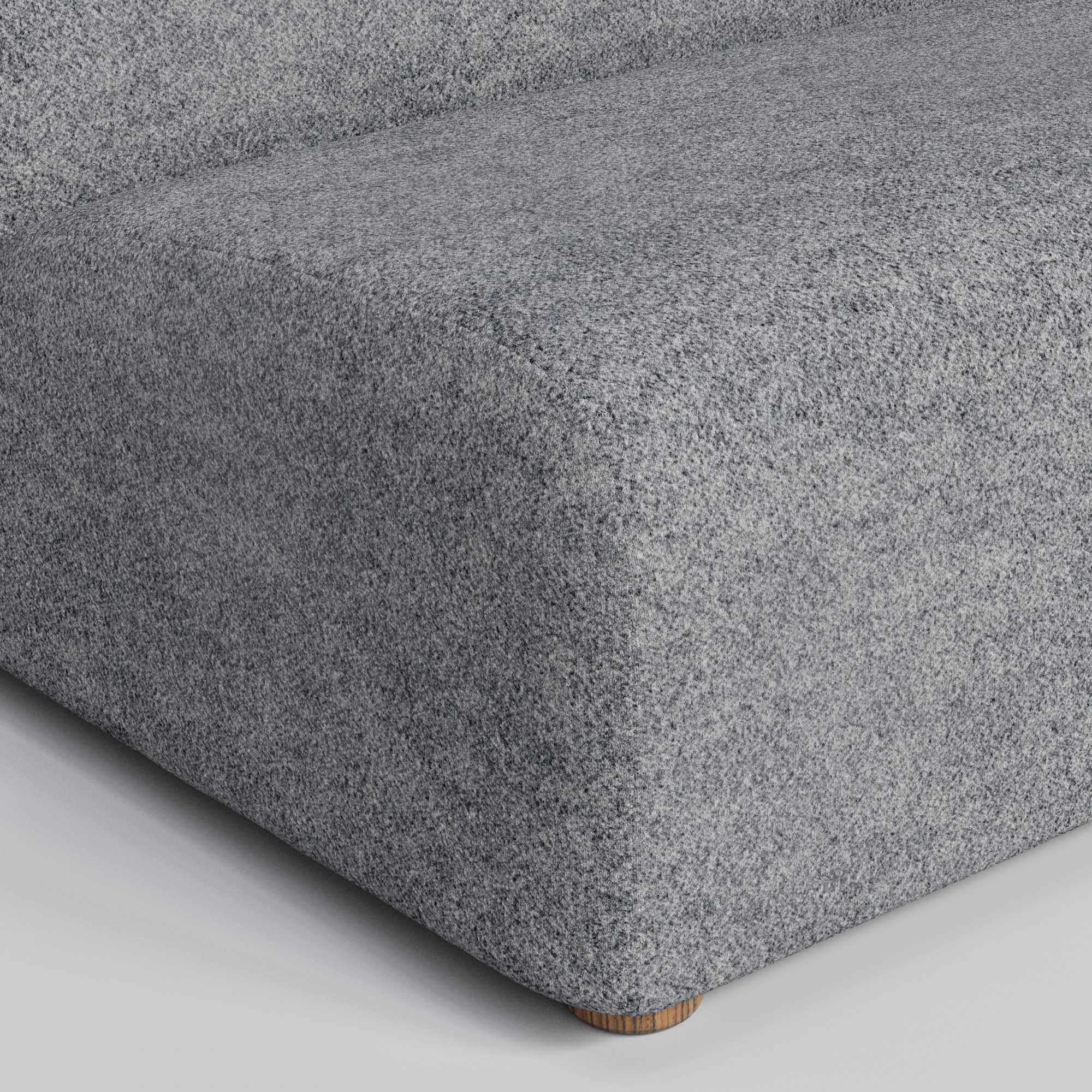 Gray textured sofa with a wooden leg.