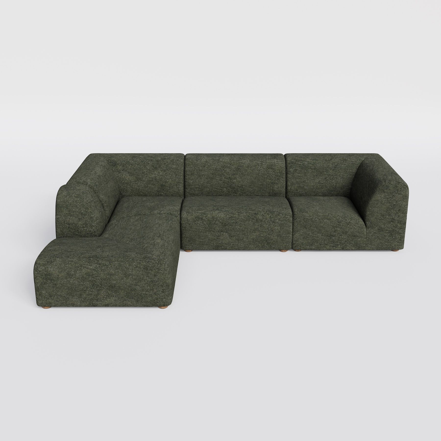 Dark green textured modular L-shaped sofa.