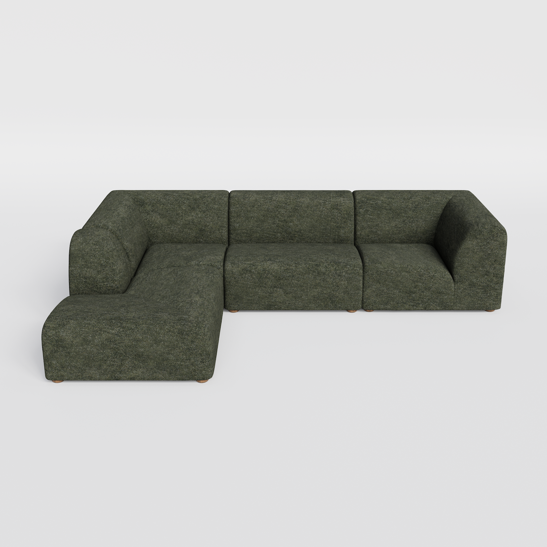 Dark green textured L-shaped modular sectional sofa with a chaise.