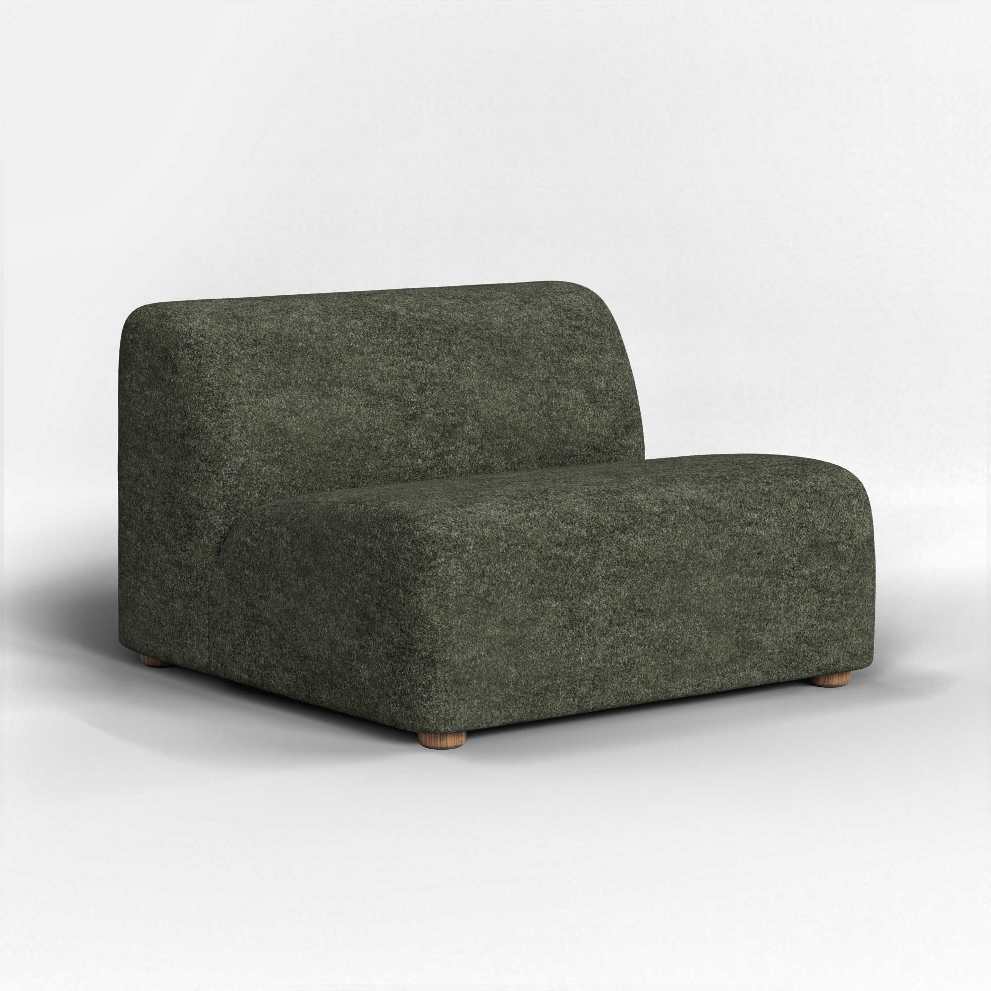 A dark green textured modular chair with a rounded back and left-side armrest.