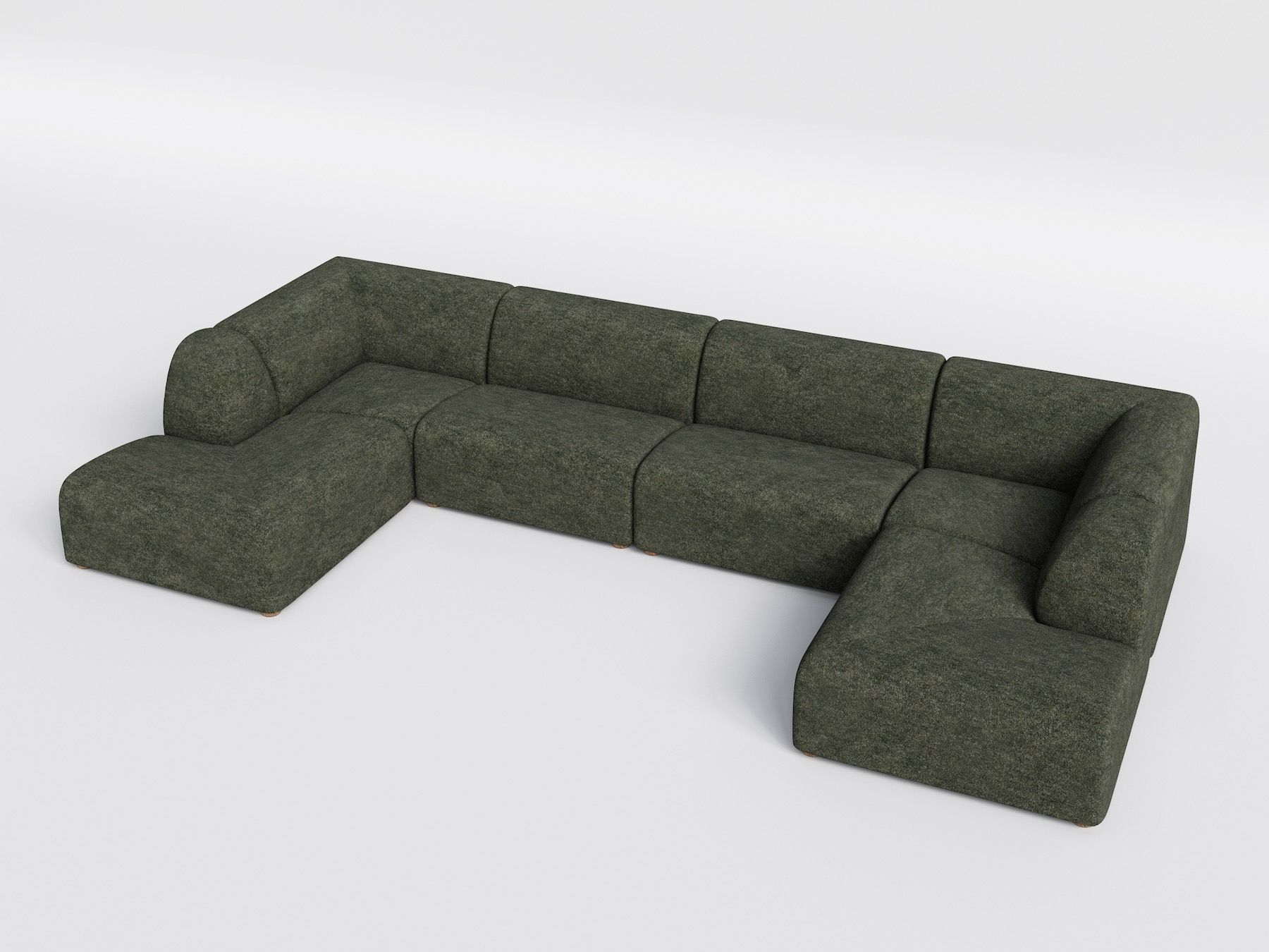 A U-shaped dark green modular sectional sofa with a chaise lounge.