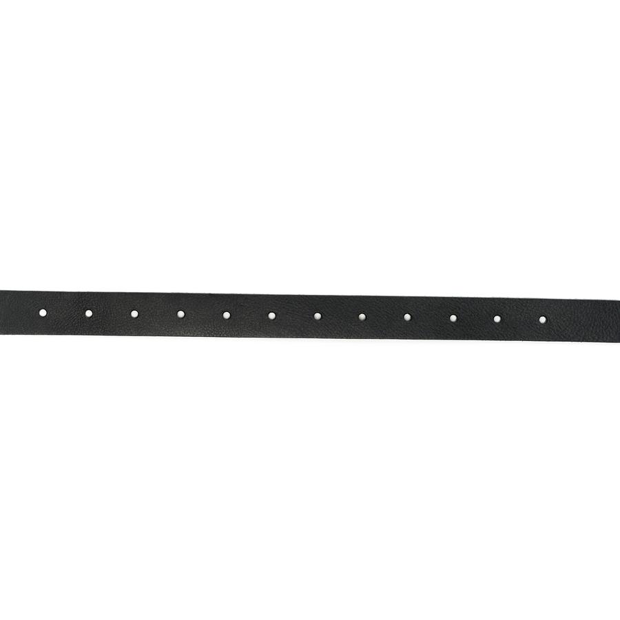 a black leather belt with holes in it on a white background .