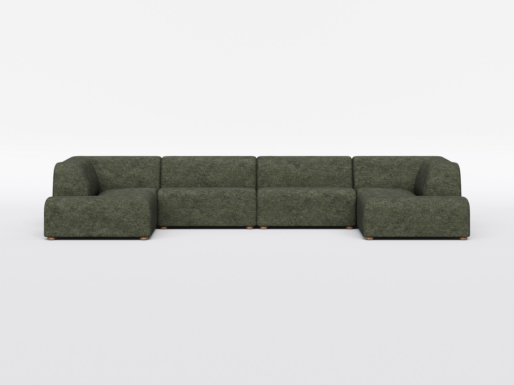 U-shaped dark green modular sectional sofa on a white background.