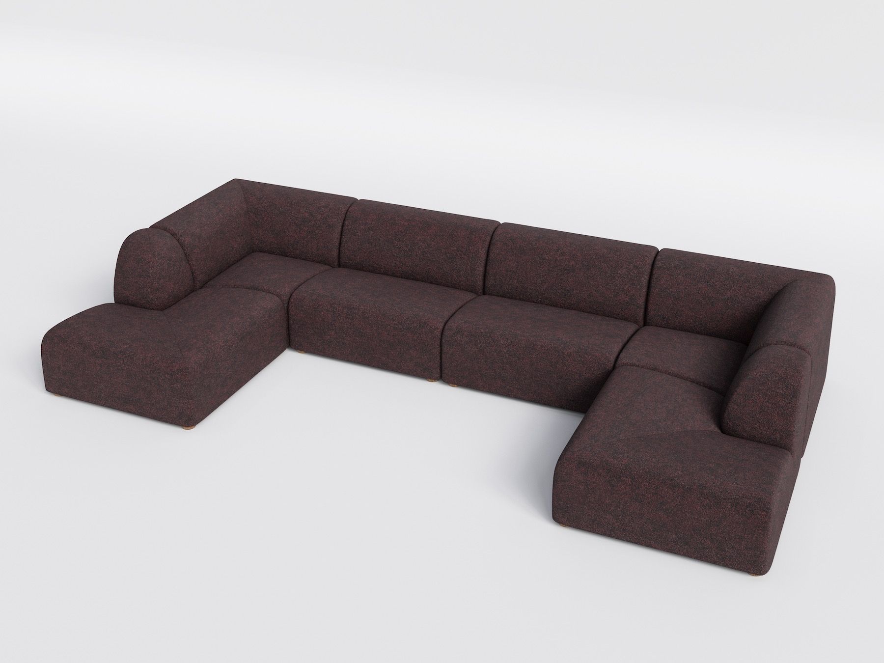 A U-shaped dark brown modular sectional sofa.