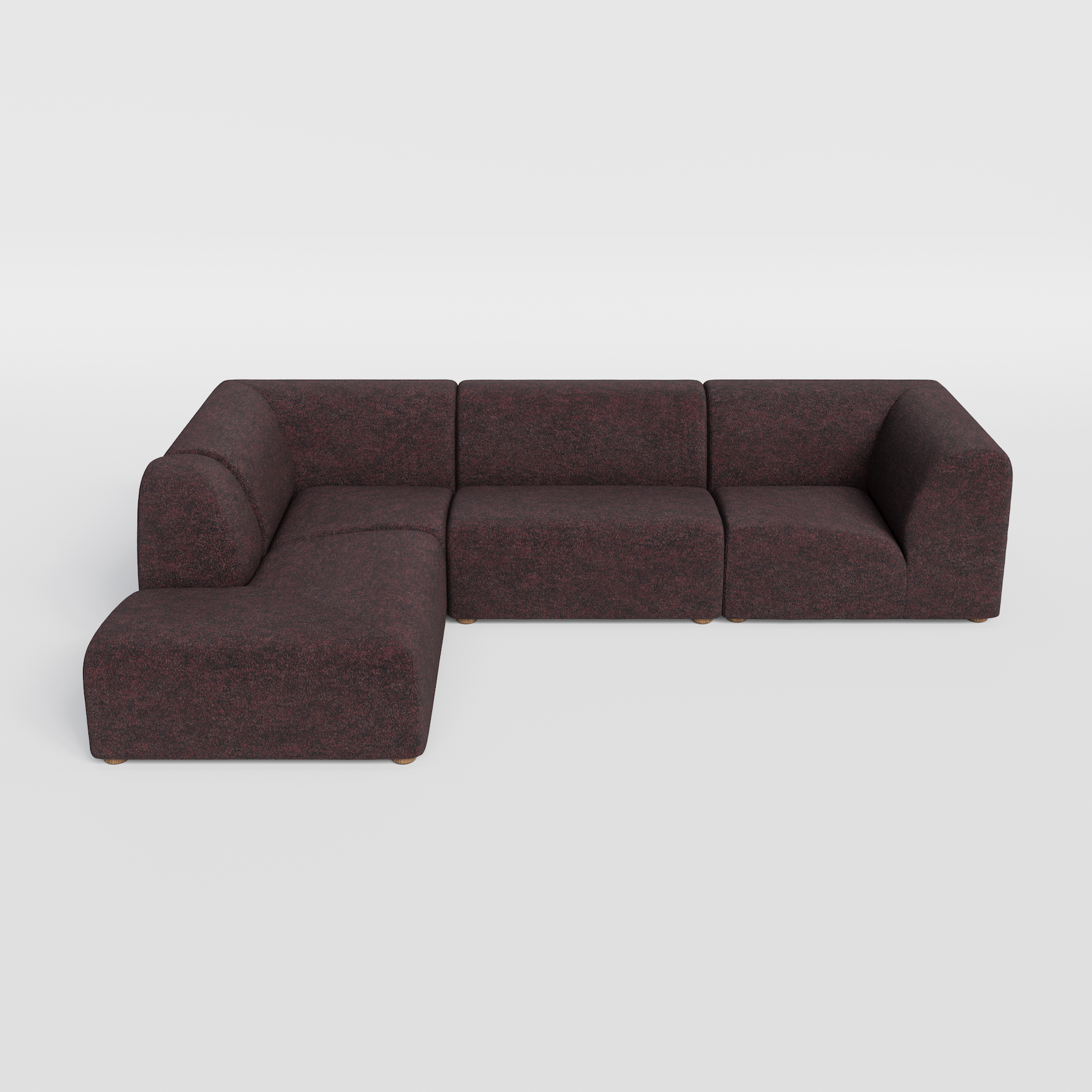 Dark red speckled modular L-shaped sofa with a left chaise and right armrest.