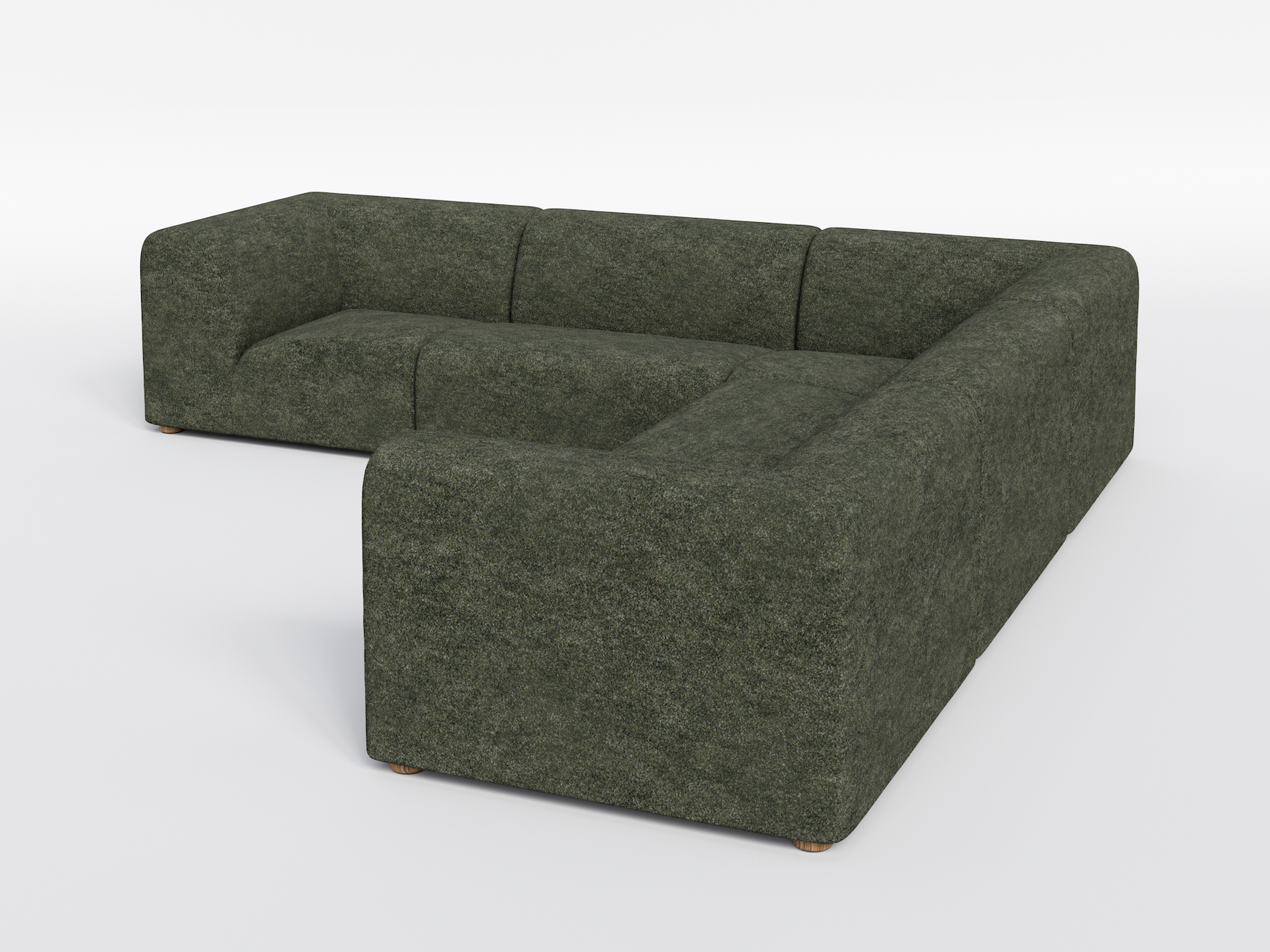 Dark olive green L-shaped sectional sofa with textured upholstery.