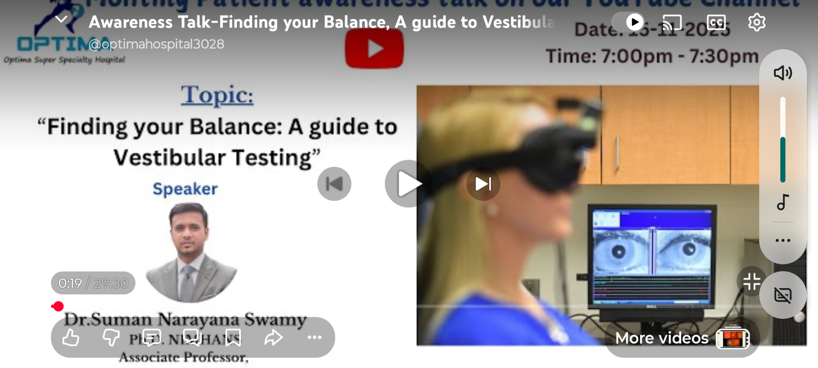 Dr.Suman gave awareness talk in you tube the topic was”Finding your Balance: A guide to Ve…
