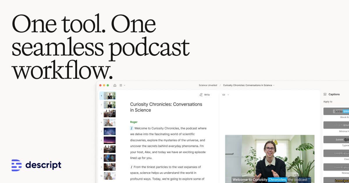 Descript Podcast Editor website preview