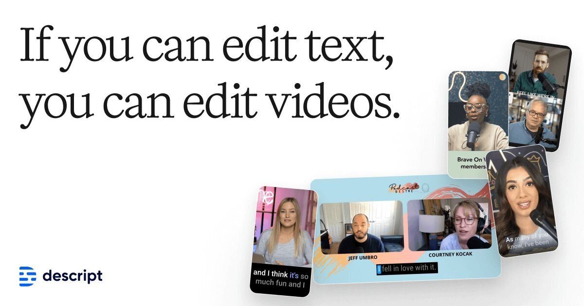Descript Free plan includes 1 media hour monthly and 720p export
