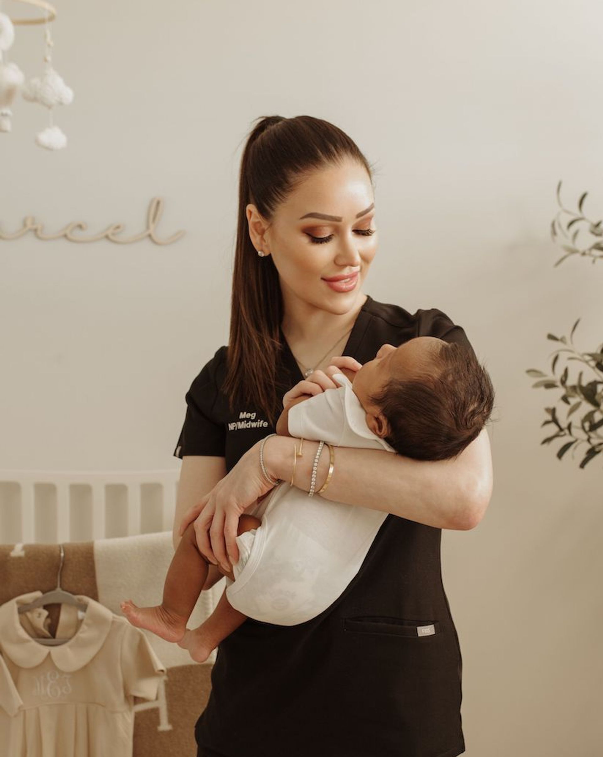 Meg with newborn baby