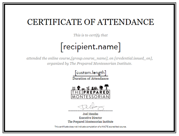 Certificate of Attendance Note
