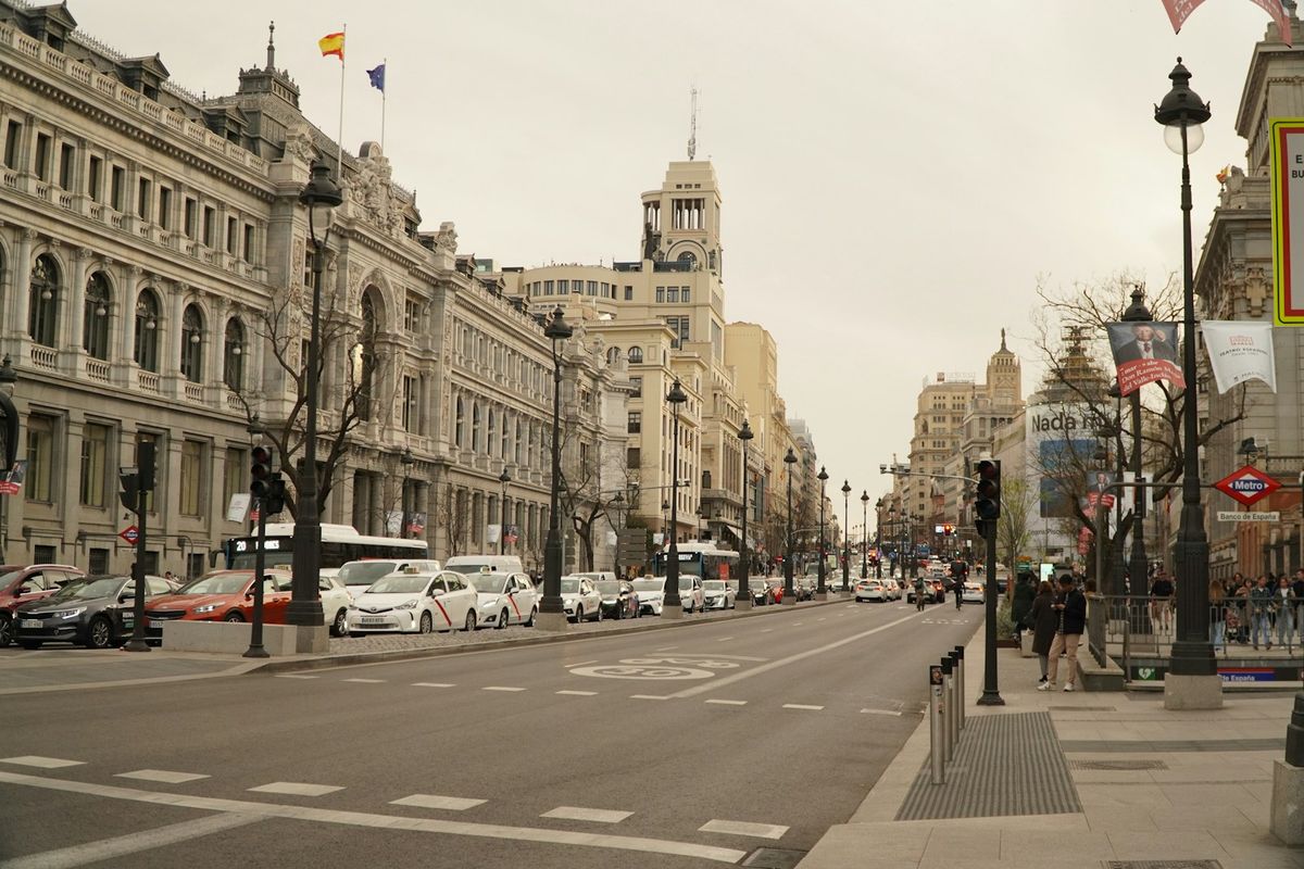Central Madrid along Calle de Alcalá, near Cibeles and the Gran Vía