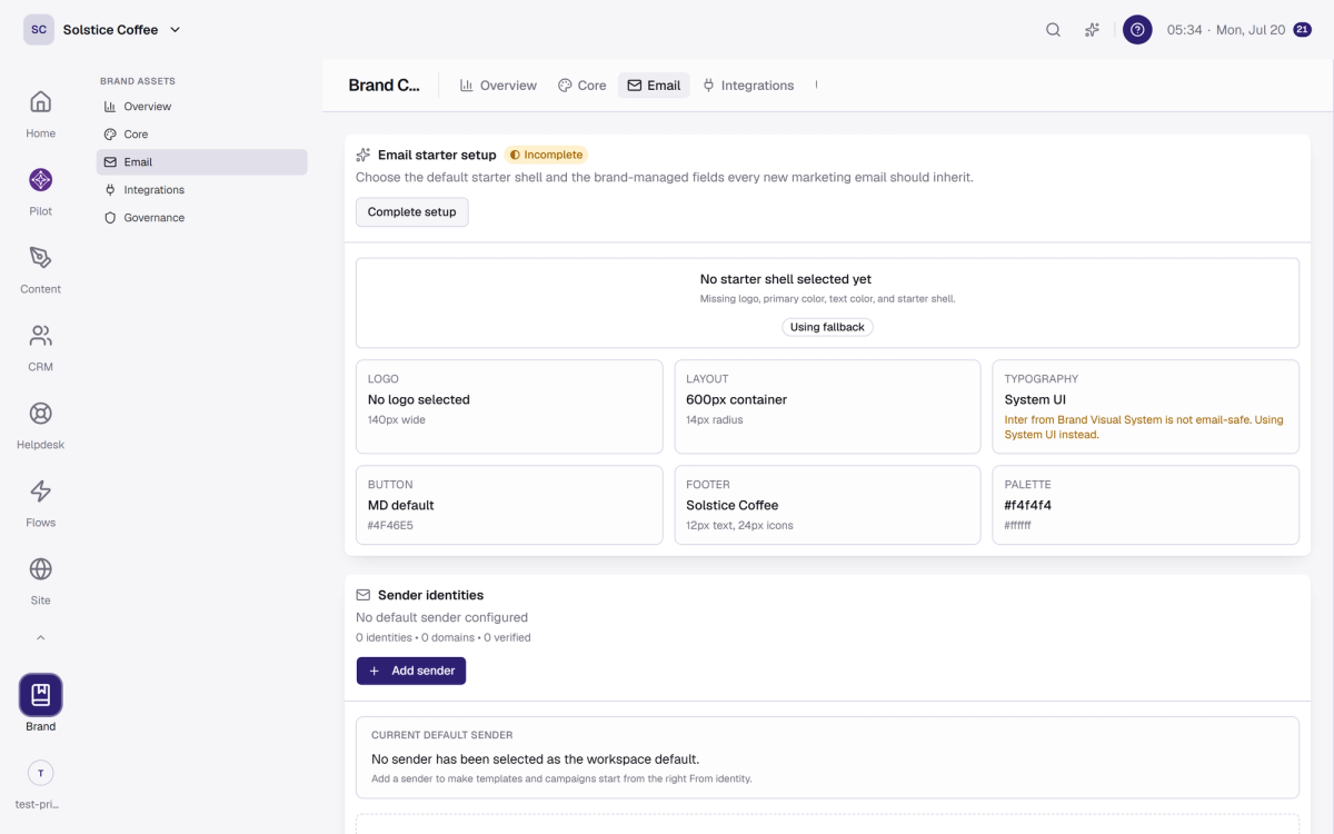 The Email section of Brand Center, the Email Studio.