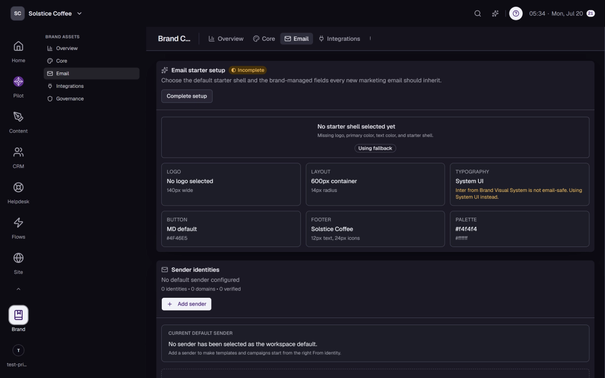 The Email section of Brand Center, the Email Studio.
