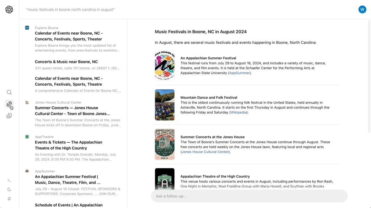 Showcasing the interface of SearchGPT