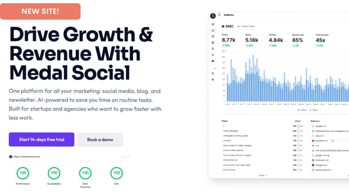 Front page of the new Medal Social home page