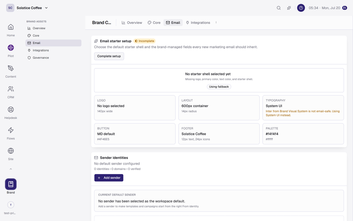 The Email section of Brand Center, the Email Studio.