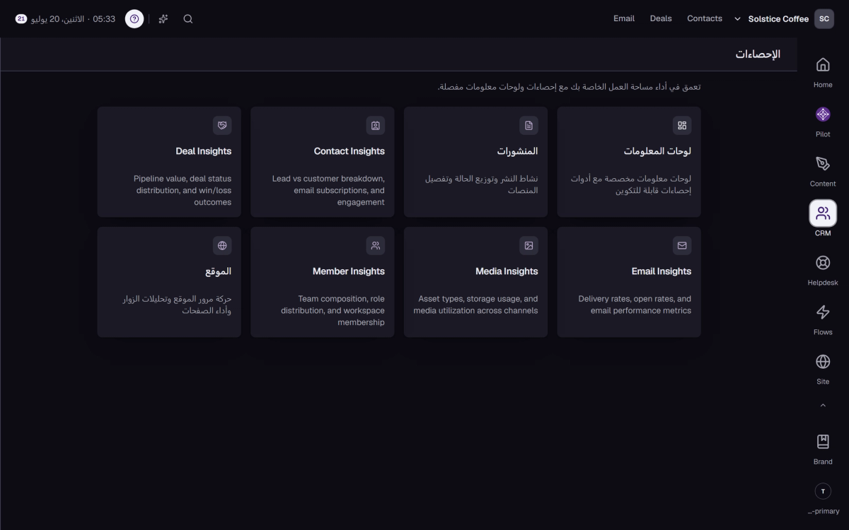 عرض Insights بأداء المنشورات والقنوات.