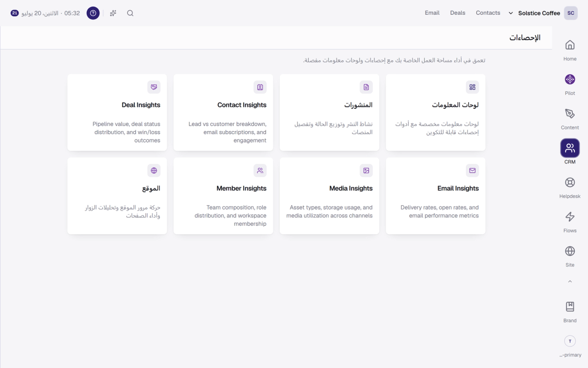 عرض Insights بأداء المنشورات والقنوات.