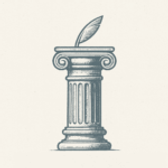 The Quiet Architects — classical column mark with a leaf, symbol of the collective voice