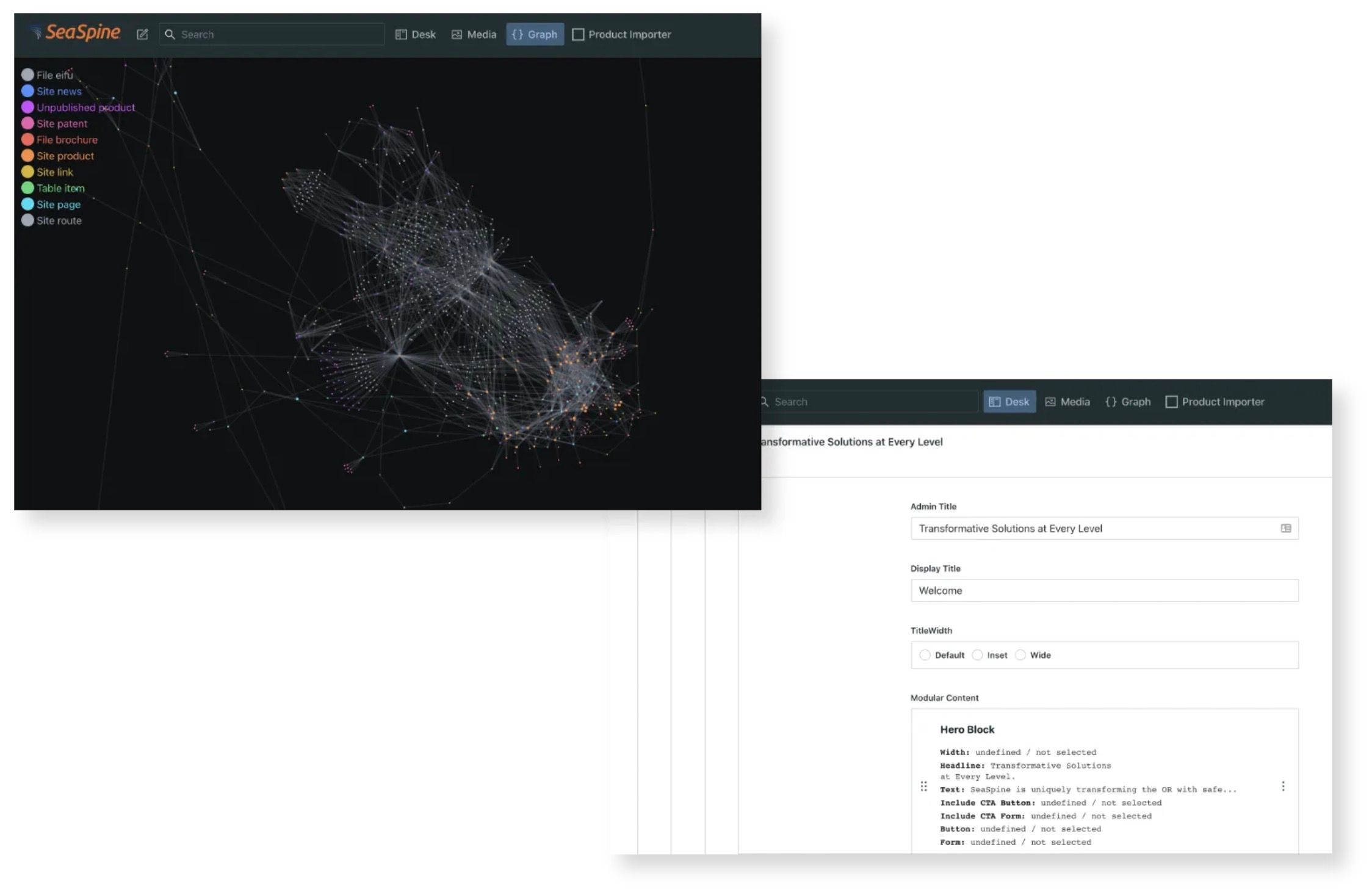 Content graph of a medical device company's website, every page, product, and file mapped in its content operating system