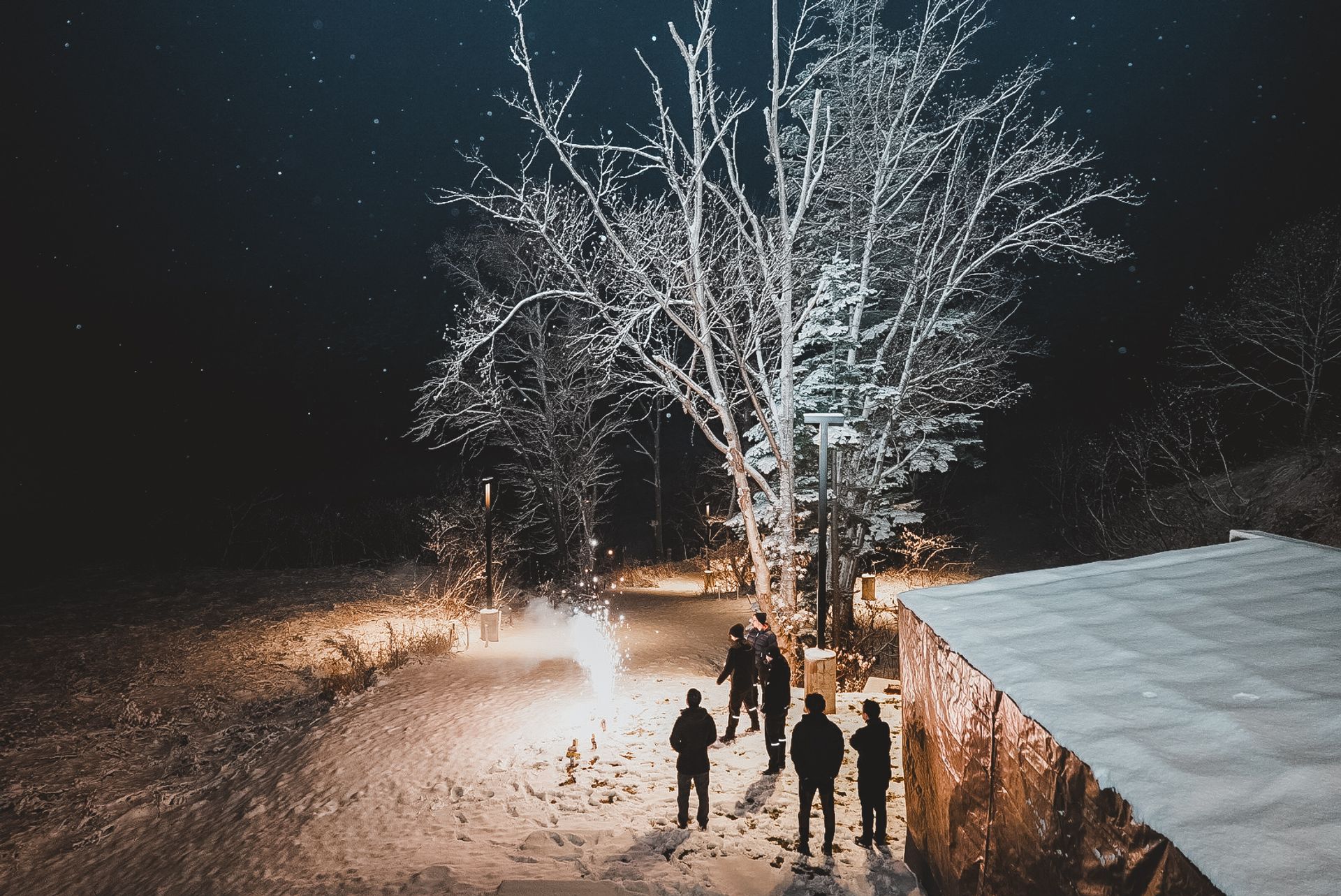 Sparklers in Snowfall