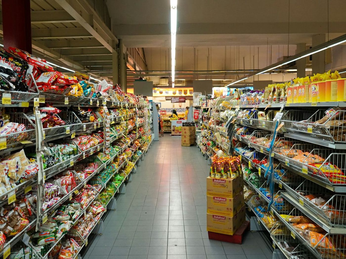 Store aisle with stocked shelves