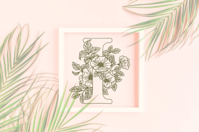 Letter I graphics with floral background